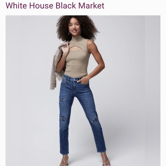 White House Black Market Beige Cutout Top - Picture 2 of 10